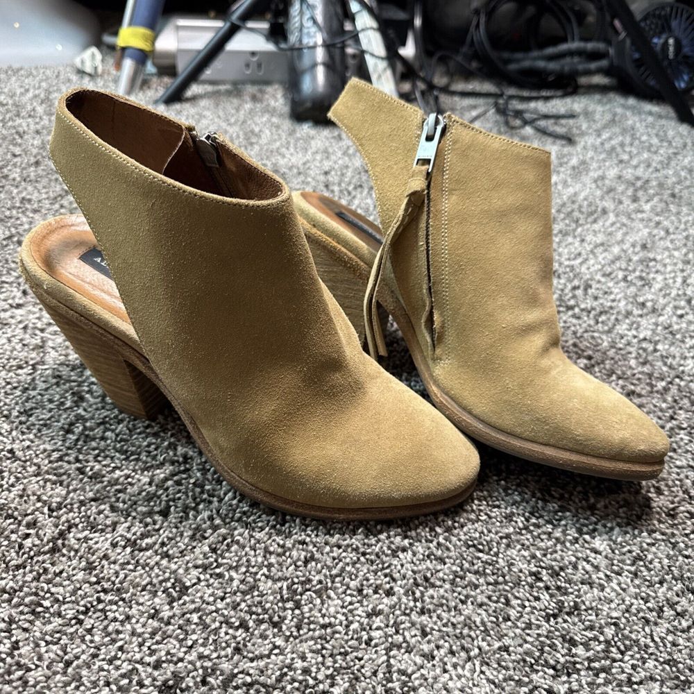 ALLSAINTS Slingback Tan Suede Sandals Side Sip Heel Size‎ 37